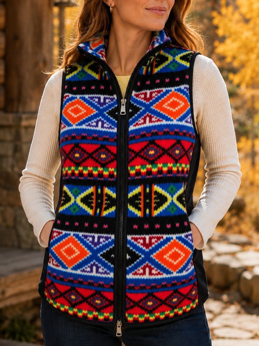 Lauren Ralph Lauren Active Aztec Fleece Zip Vest Southwestern Print M